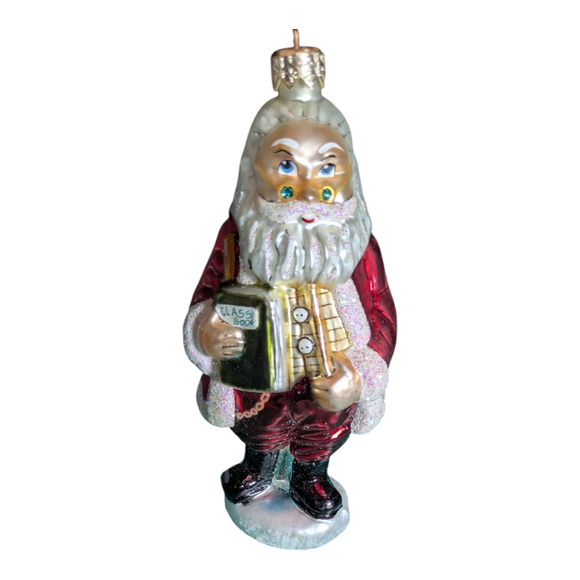 Vintage - Santa Teacher Class Book - Glass Christopher Radko Christmas Ornament - Picture 1 of 5